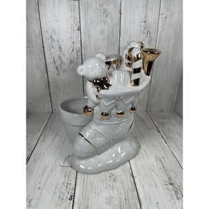 Bloom-Rite Ceramic Stocking Christmas Planter Gold Trim